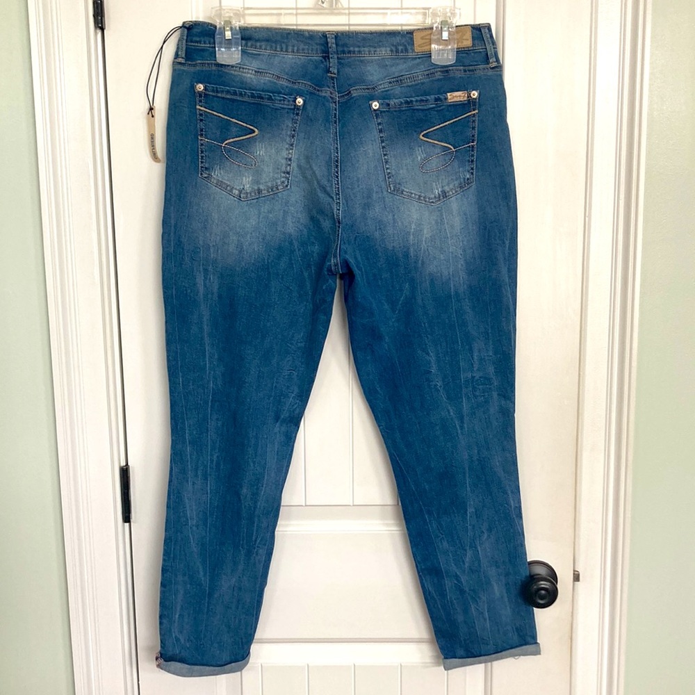 Seven7 Girlfriend Jeans Sz 14 Womens Blue Stretch Denim Distressed Patchwork NEW - Picture 10 of 12